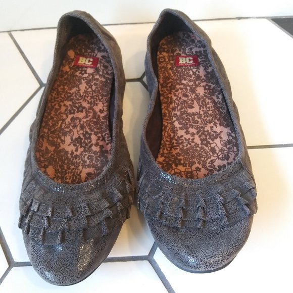 BC Footwear Brown & Black Leather Sparkly Flats with Ruffles, Size 7,  NWOT - Picture 9 of 9